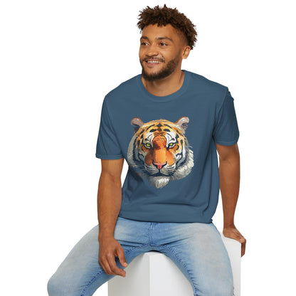 Tiger Print T Shirt Unisex Animal Tee 100 Percent Cotton Softstyle Gildan 64000