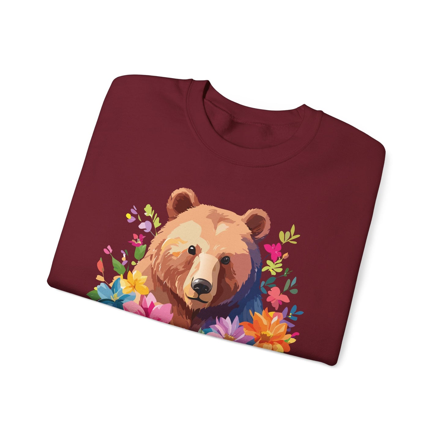 Unisex Floral Bear Sweatshirt, Animals Sweatshirt, Floral Sweatshirt, Art Design Sweatshirt
