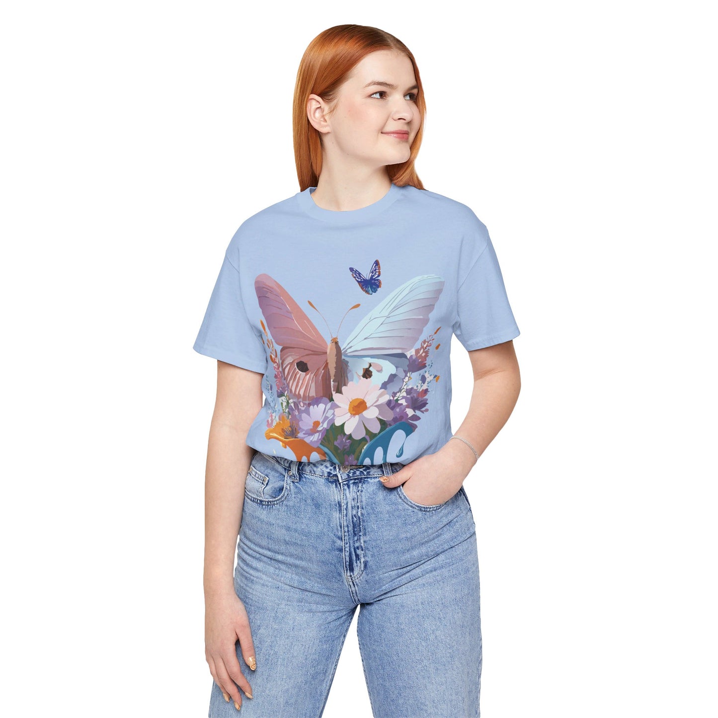 Natural Cotton Tee Shirt with Butterfly