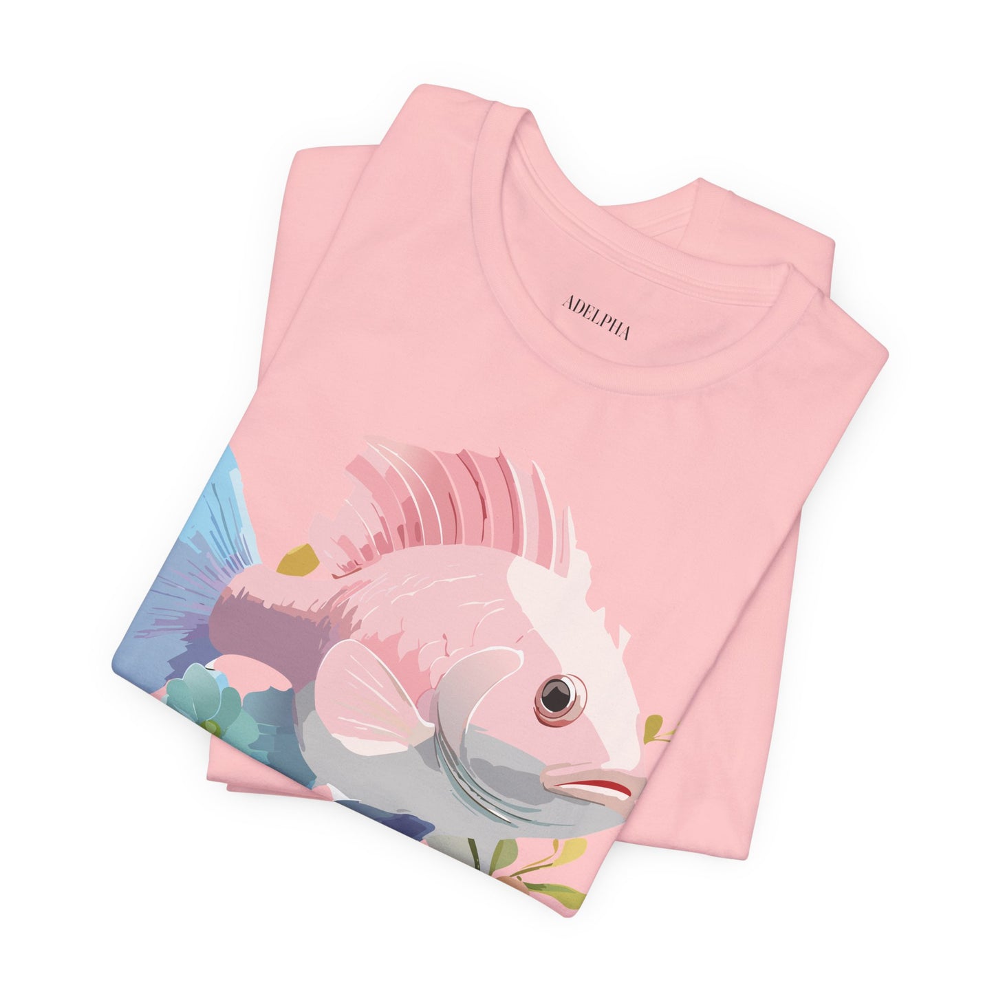 Natural Cotton Tee Shirt with Fish