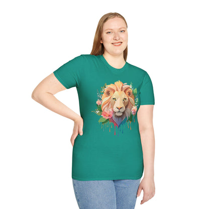 Gildan Unisex Lion Shirt Floral Lion Tee Animal Print Softstyle Tee