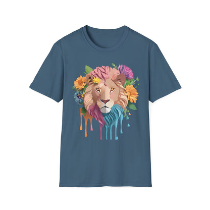 Floral Lion Shirt Unisex Tee Animal Print Gildan Softstyle 64000