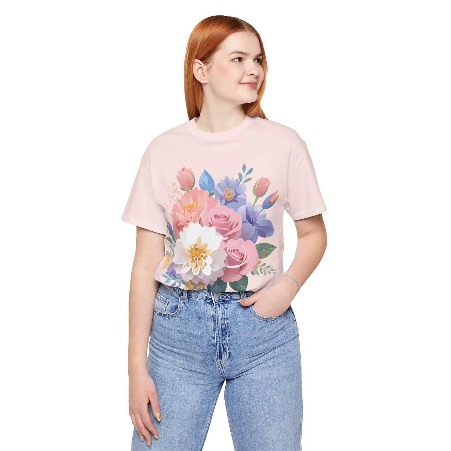 T-shirt en coton naturel avec fleurs