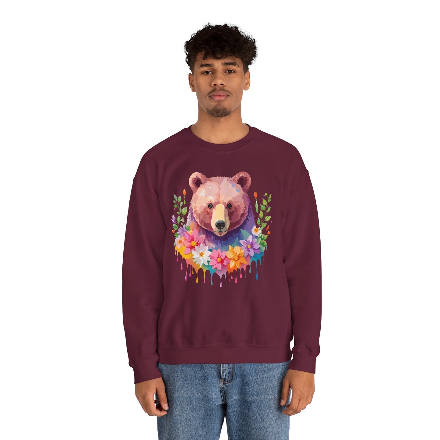 Unisex Floral Bear Sweatshirt, Animals Sweatshirt, Floral Sweatshirt, Art Design Sweatshirt
