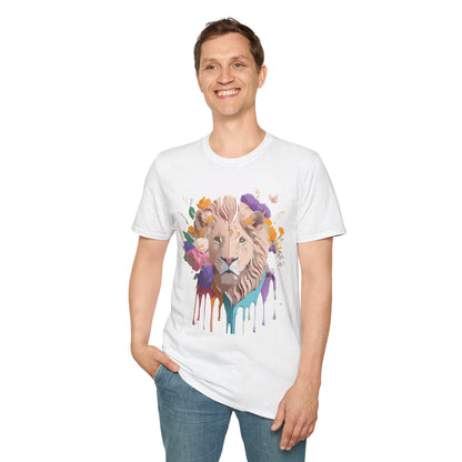 Unisex Lion Shirt Floral Lion Tee Softstyle 64000 Gildan Cotton Tee