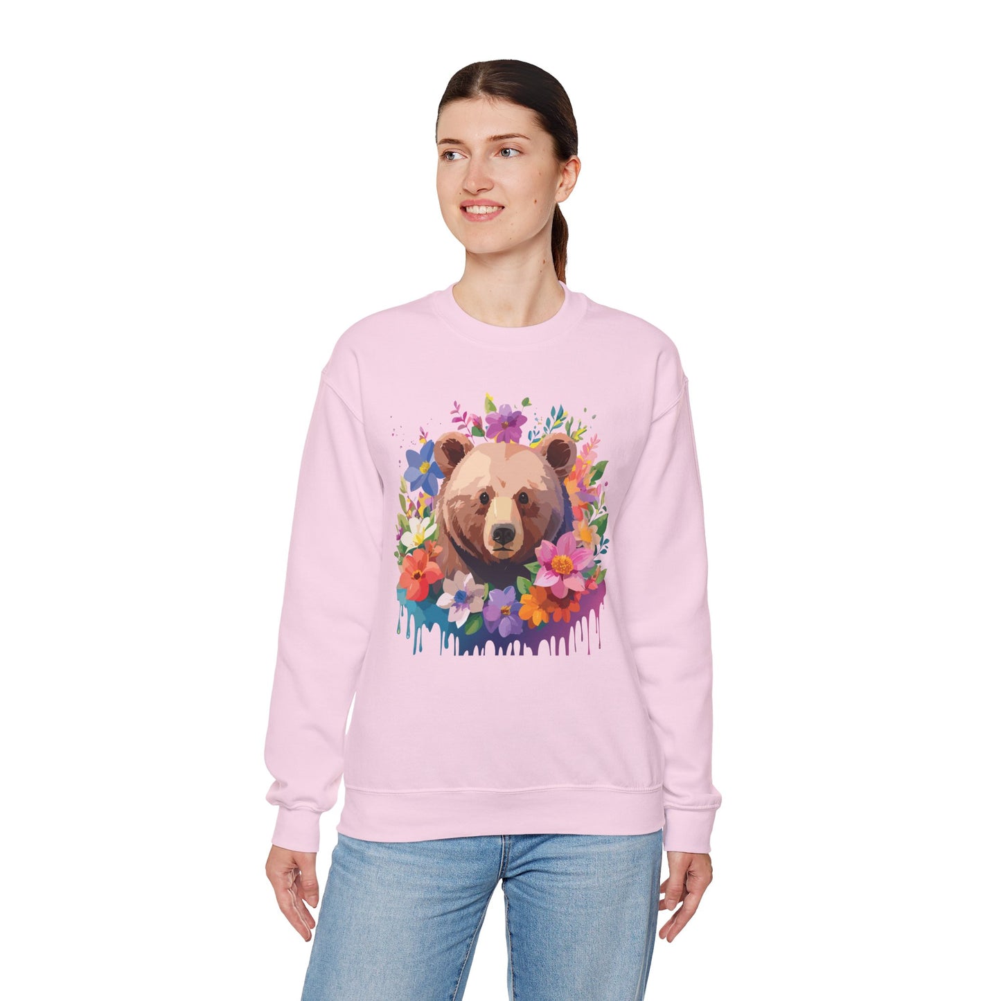 Unisex Floral Bear Sweatshirt, Animals Sweatshirt, Floral Sweatshirt, Art Design Sweatshirt