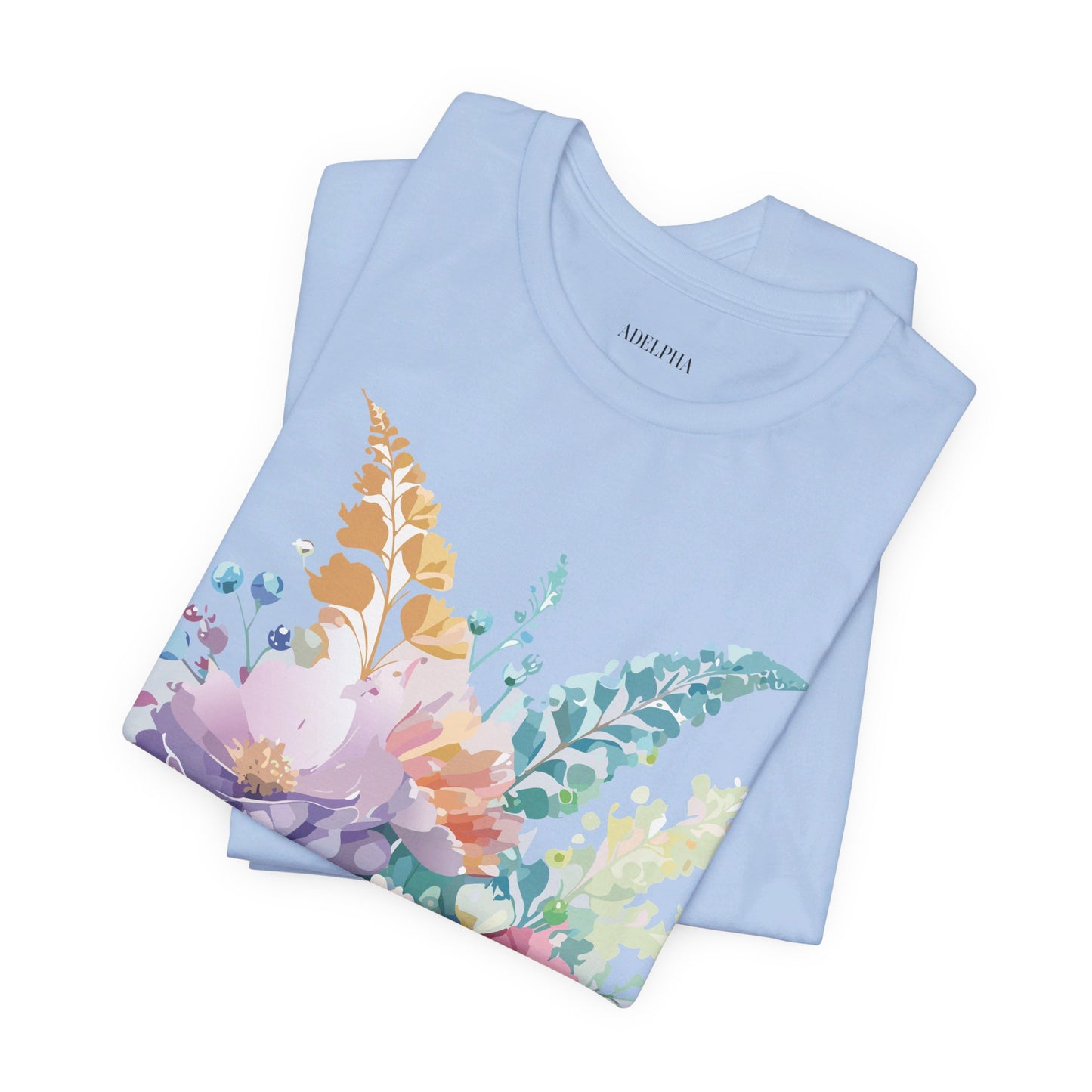 Natural Cotton Tee Shirt with Flowers