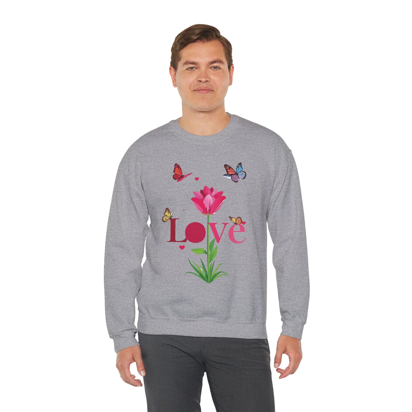 Unisex Floral Love Sweatshirt Floral Butterfly Design Cotton Poly Valentines Day