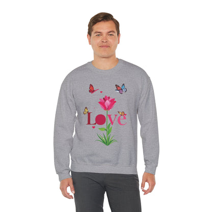 Unisex Floral Love Sweatshirt Floral Butterfly Design Cotton Poly Valentines Day