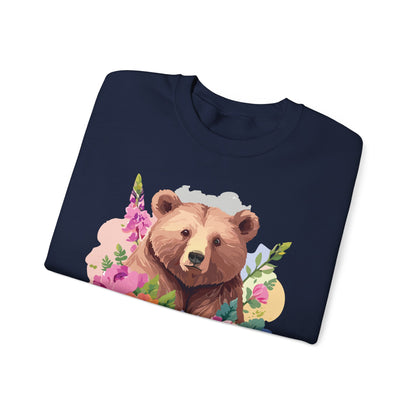 Unisex Floral Bear Sweatshirt With Art Design Animals Print Graphic