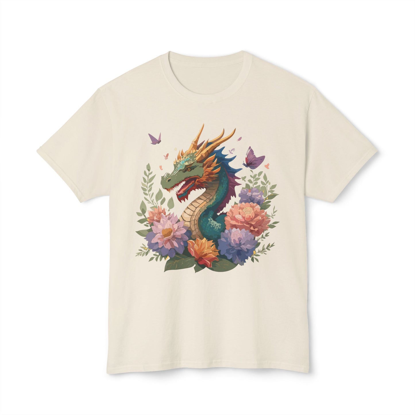 Dragon T-Shirt, Vintage Dragon Tee, Floral Tees, Dragon Art Design Shirt, Tee Shirt with Dragon 9