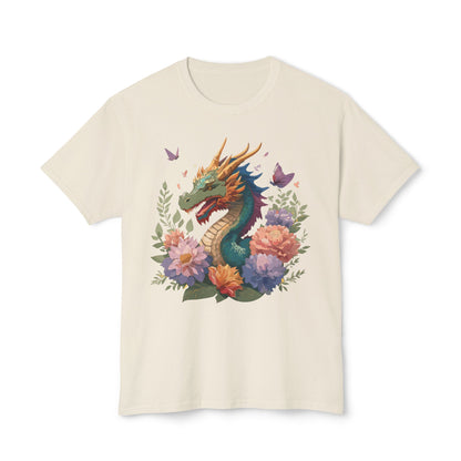 Dragon Art Tee Unisex Vintage Floral Tee Full Color Print HD Cotton