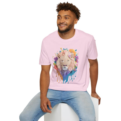 Unisex Lion Shirt Floral Lion Tee Softstyle Gildan 64000 100 Percent Cotton