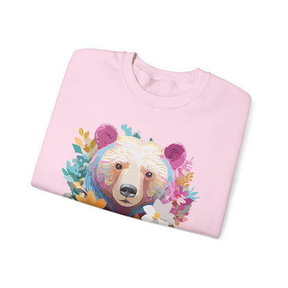 Unisex Floral Bear Sweatshirt With Art Design Gildan 18000 Crewneck