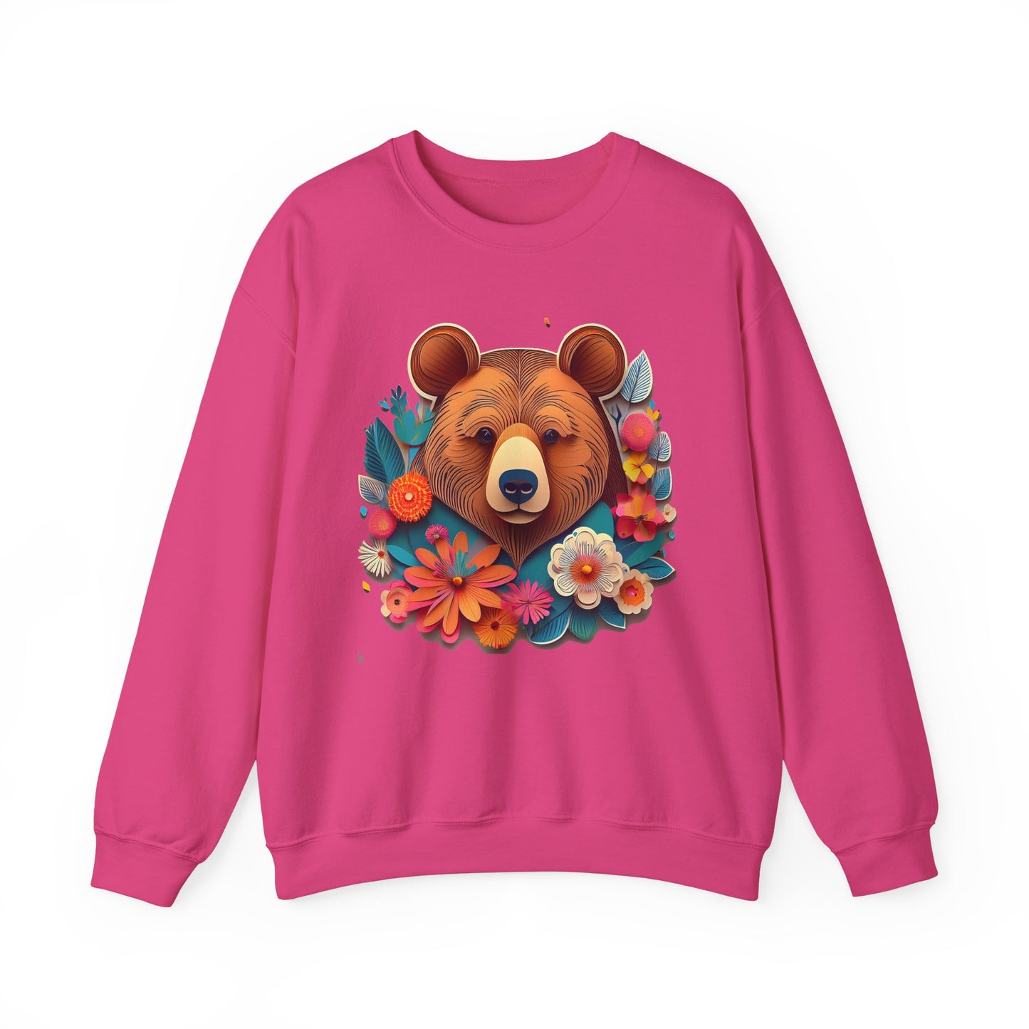 Unisex Floral Bear Sweatshirt, Animals Sweatshirt, Floral Sweatshirt, Art Design Sweatshirt