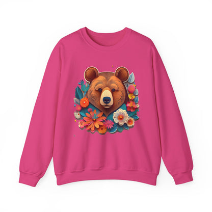 Unisex Floral Bear Sweatshirt Art Design Gildan 18000 Heavy Blend Crewneck