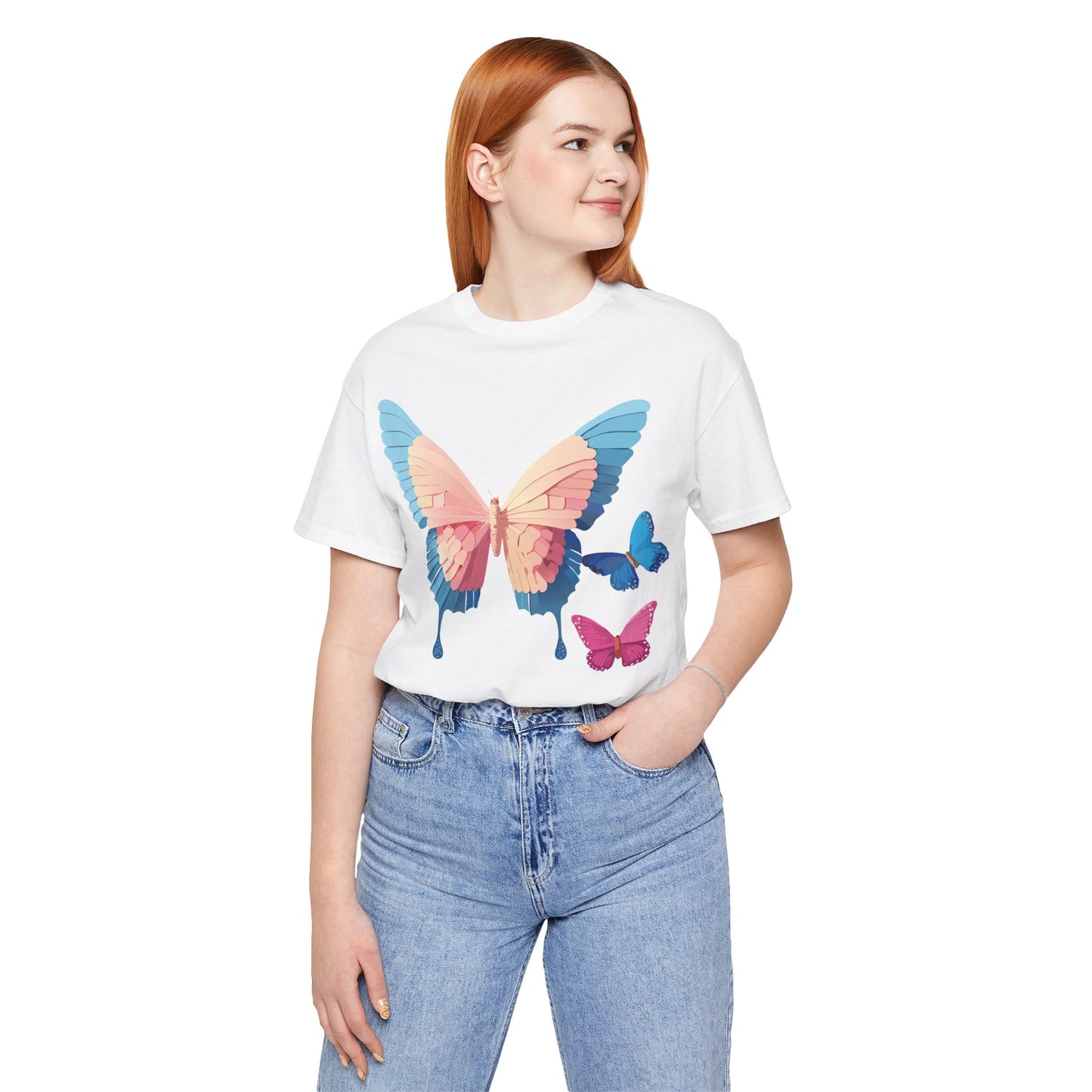 Natural Cotton Tee Shirt with Butterfly