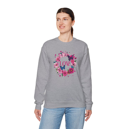 Unisex Floral Love Sweatshirt Butterfly Print 50 50 Cotton Poly Valentines Day