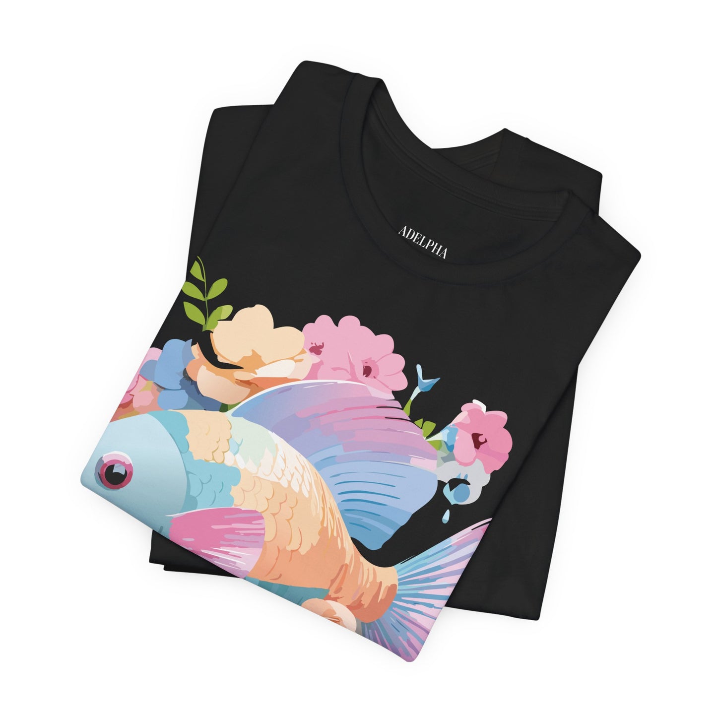 Natural Cotton Tee Shirt with Fish