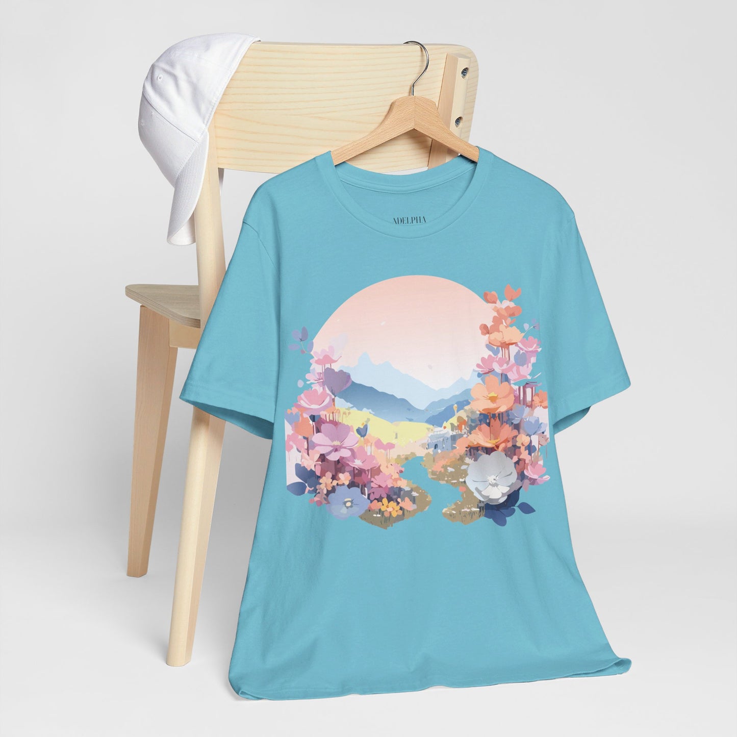 Natural Cotton Tee Shirt with Flowers