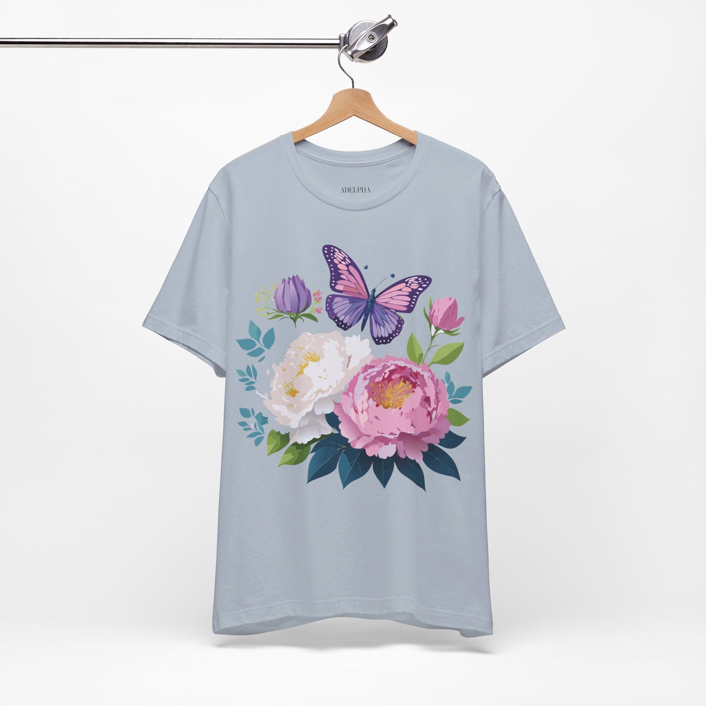 Natural Cotton Tee Shirt with Flowers