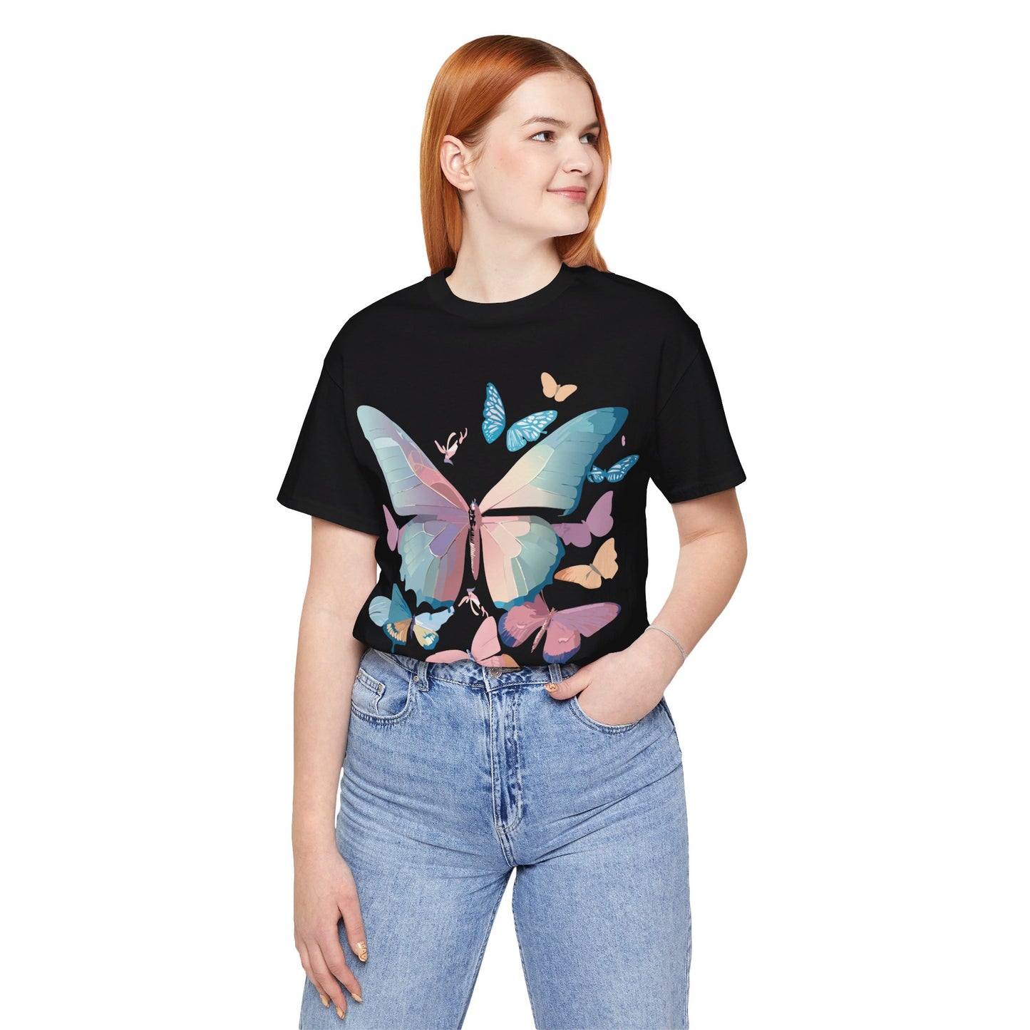 Natural Cotton Tee Shirt with Butterfly