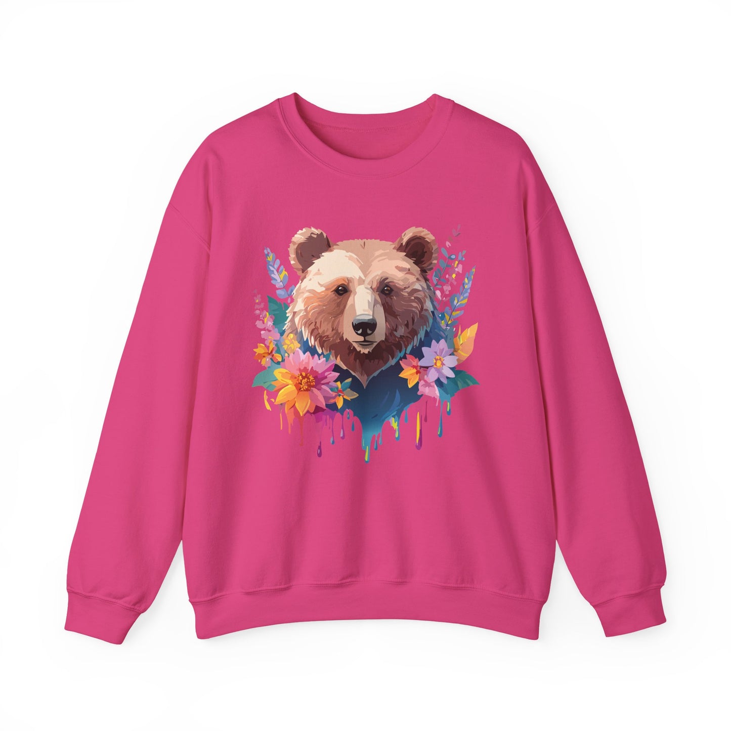 Unisex Floral Bear Sweatshirt, Animals Sweatshirt, Floral Sweatshirt, Art Design Sweatshirt