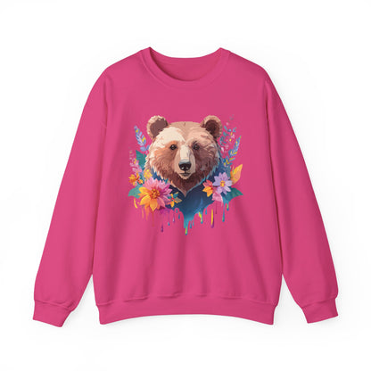 Unisex Floral Bear Sweatshirt, Animals Sweatshirt, Floral Sweatshirt, Art Design Sweatshirt