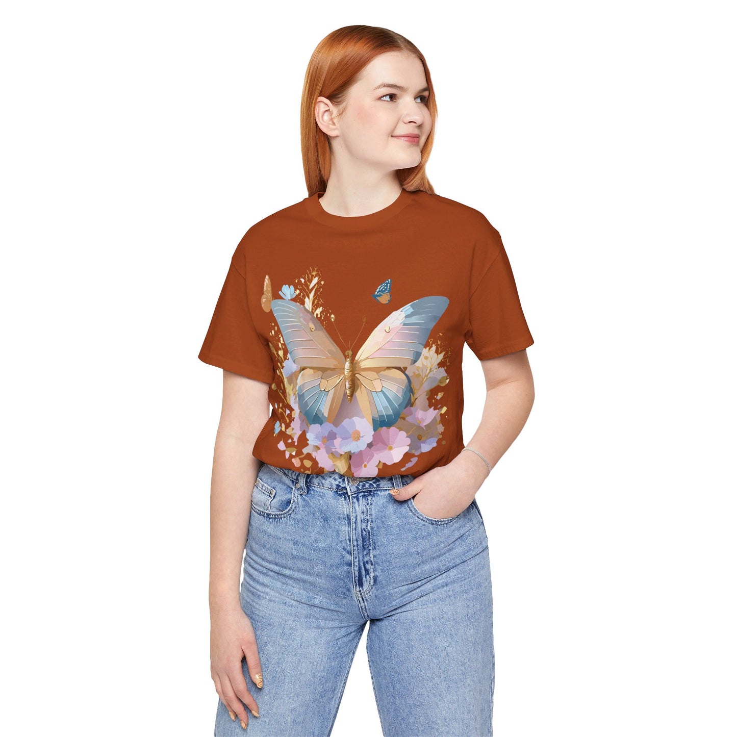 Natural Cotton Tee Shirt with Butterfly