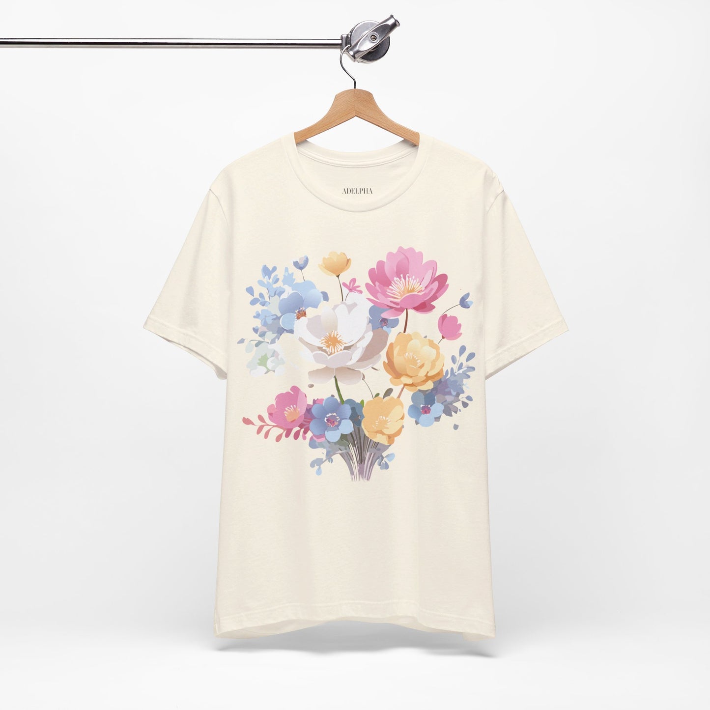 Natural Cotton Tee Shirt with Flowers