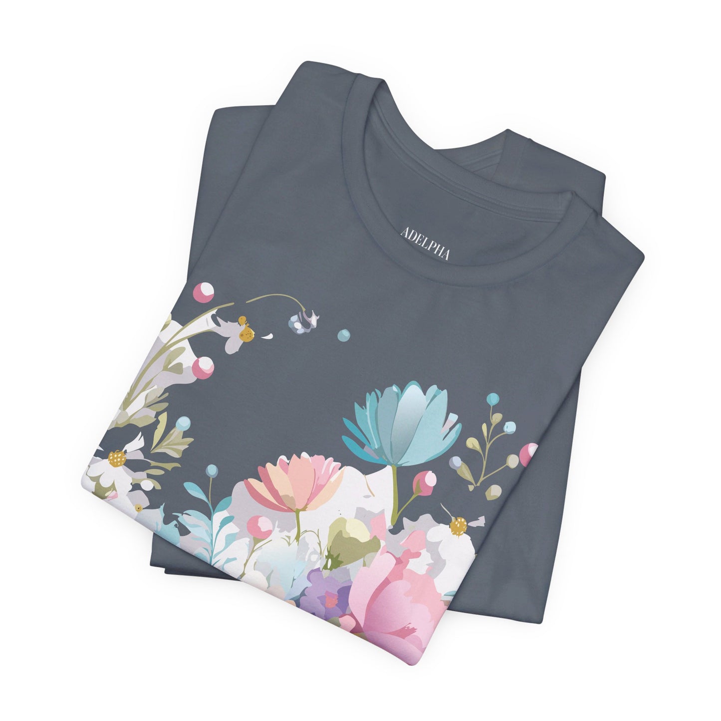 Natural Cotton Tee Shirt with Flowers