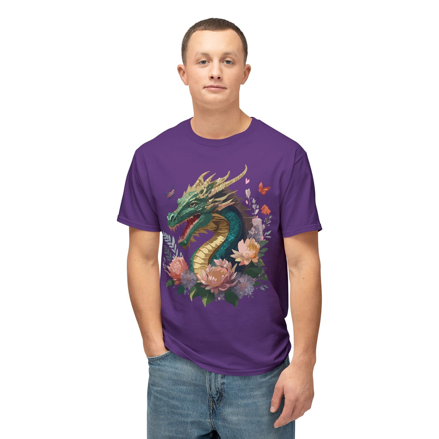 Dragon T-Shirt, Vintage Dragon Tee, Floral Tees, Dragon Art Design Shirt, Tee Shirt with Dragon 3