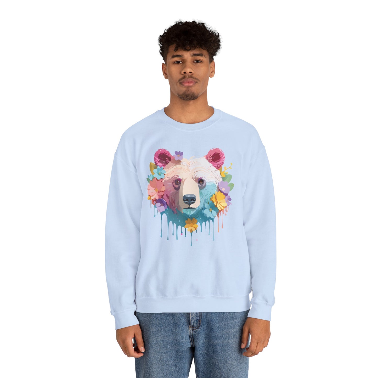Unisex Floral Bear Sweatshirt, Animals Sweatshirt, Floral Sweatshirt, Art Design Sweatshirt