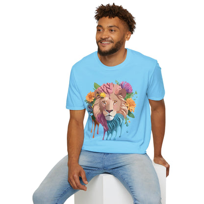 Floral Lion Shirt Unisex Tee Animal Print Gildan Softstyle 64000