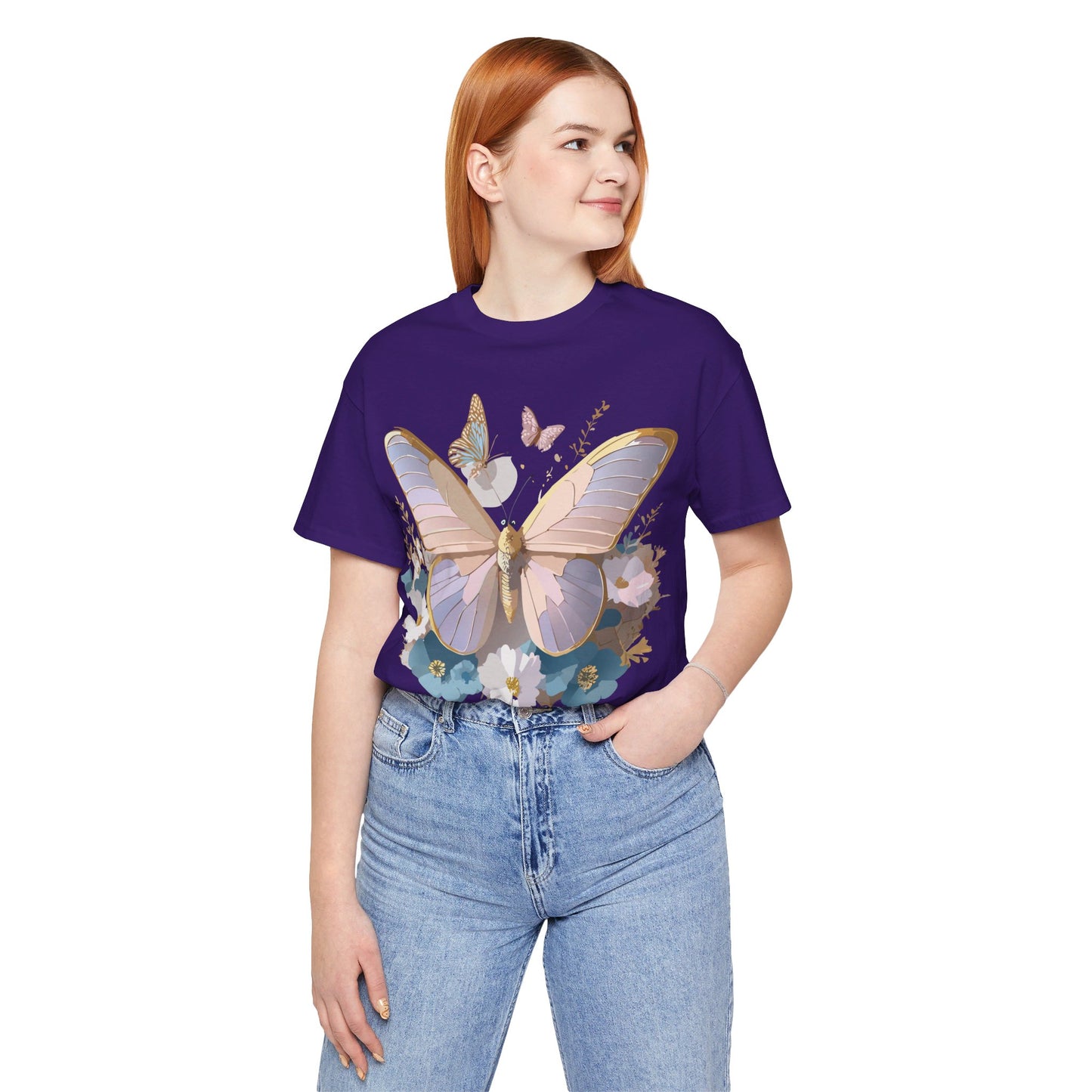 Natural Cotton Tee Shirt with Butterfly