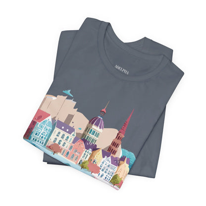 Natural Cotton Tee Shirt - Beautiful Places Collection - Warnemünde and Rostock - Germany Printify