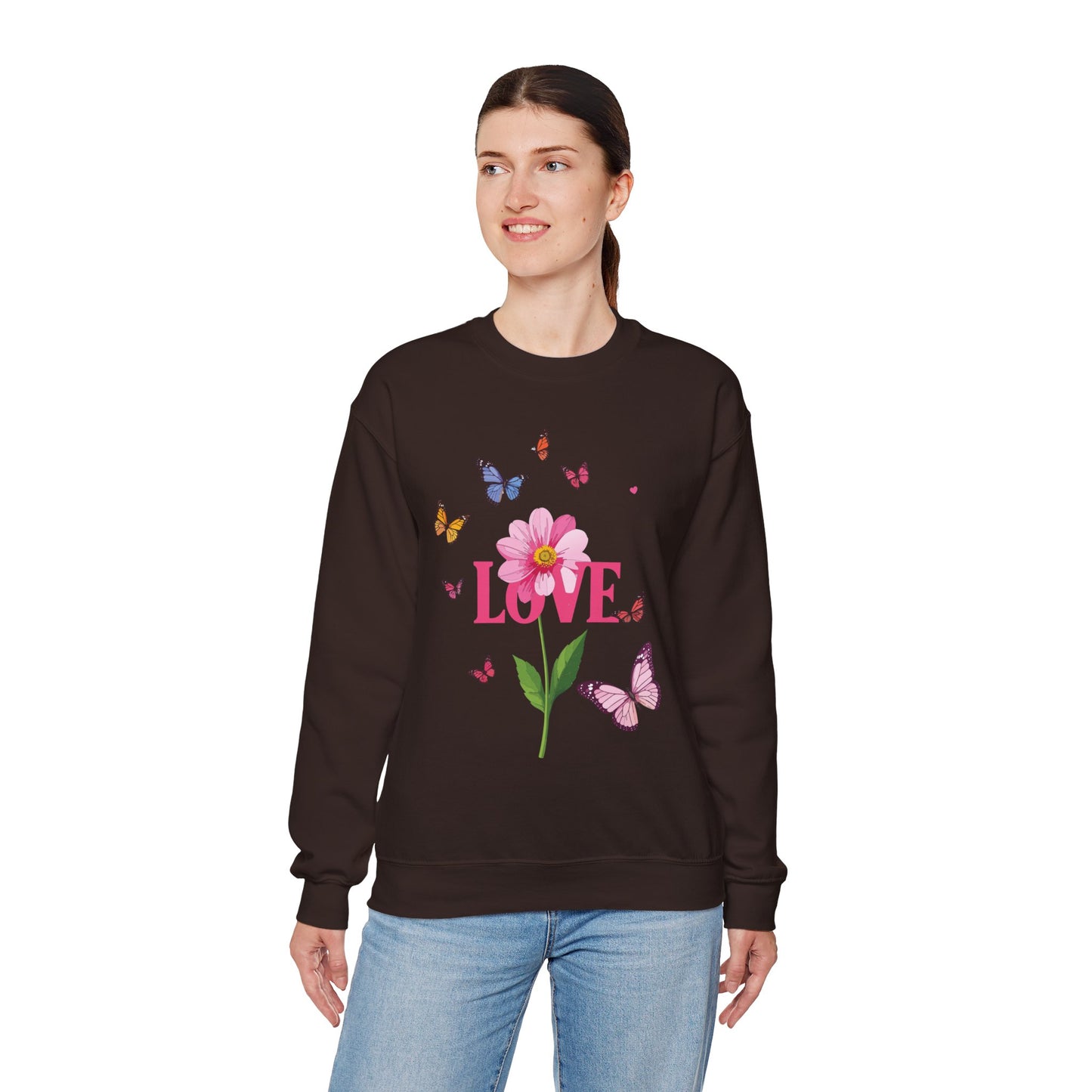 Unisex Floral Love Sweatshirt Valentines Day Cotton Poly Blend Butterfly