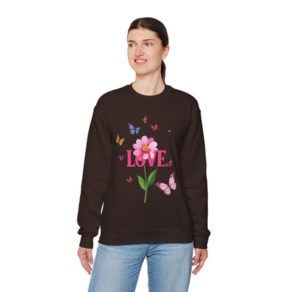 Unisex Floral Love Sweatshirt Valentines Day Cotton Poly Blend Butterfly