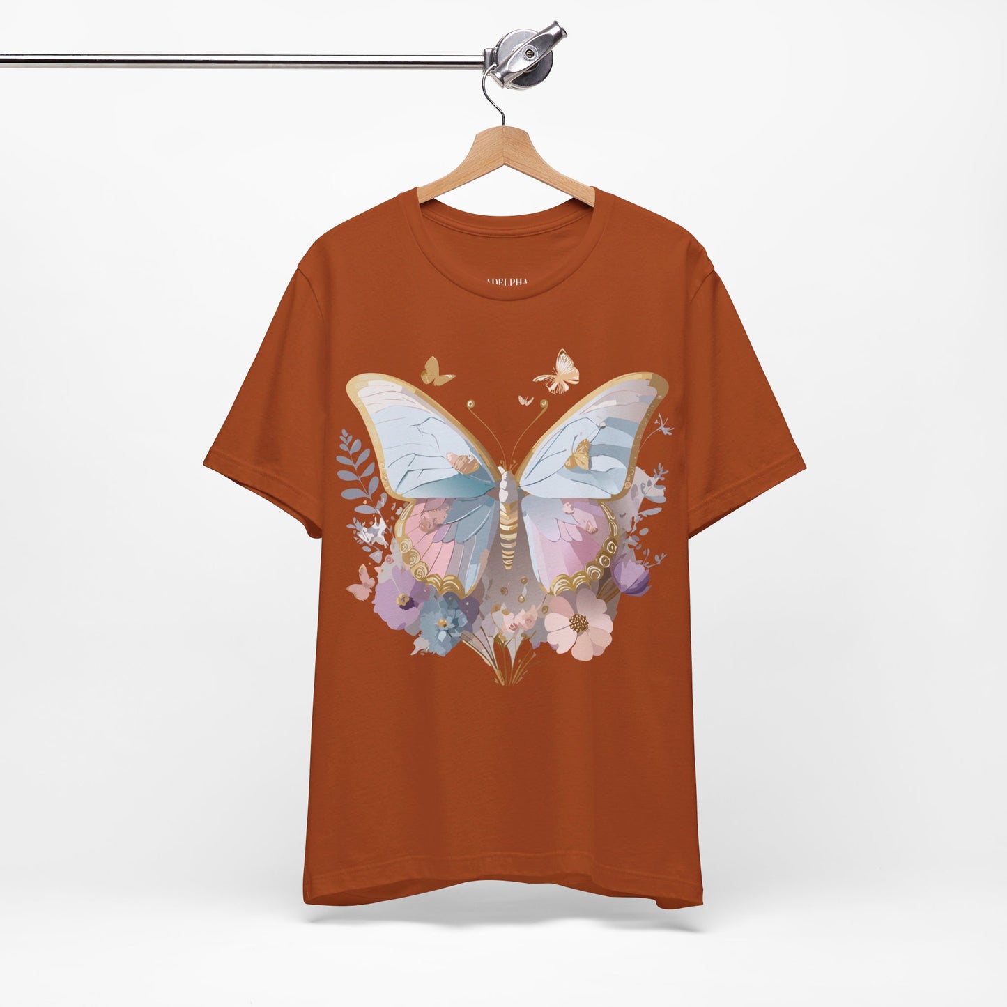 Natural Cotton Tee Shirt with Butterfly