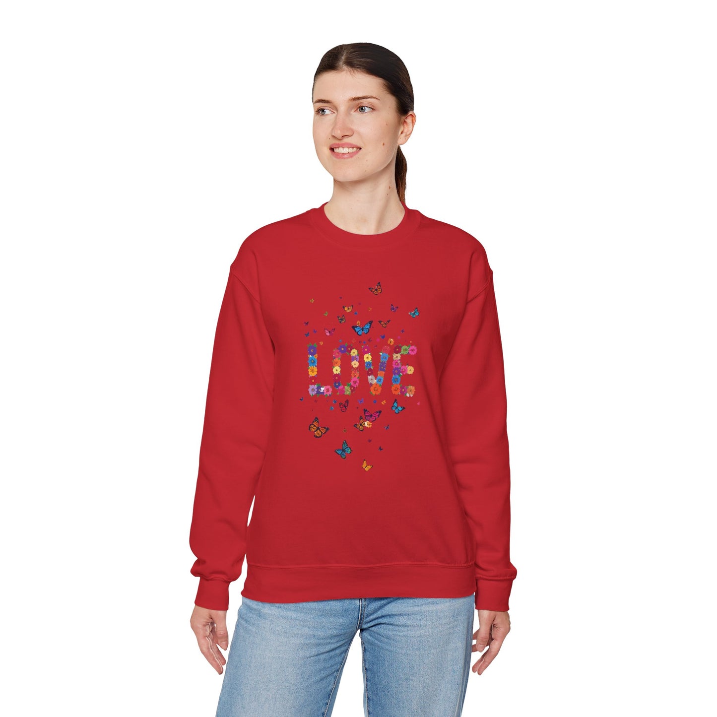 Unisex Floral Love Sweatshirt Fifty Fifty Cotton Poly Valentines Day