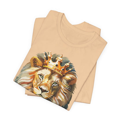 Lion with Crown Tee Unisex Cotton T-Shirt Regal King Lion Illustration, Wildlife Graphic Shirt - 1