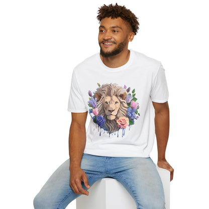 Unisex Floral Lion Tee Shirt Softstyle Gildan 64000 100 Percent Cotton