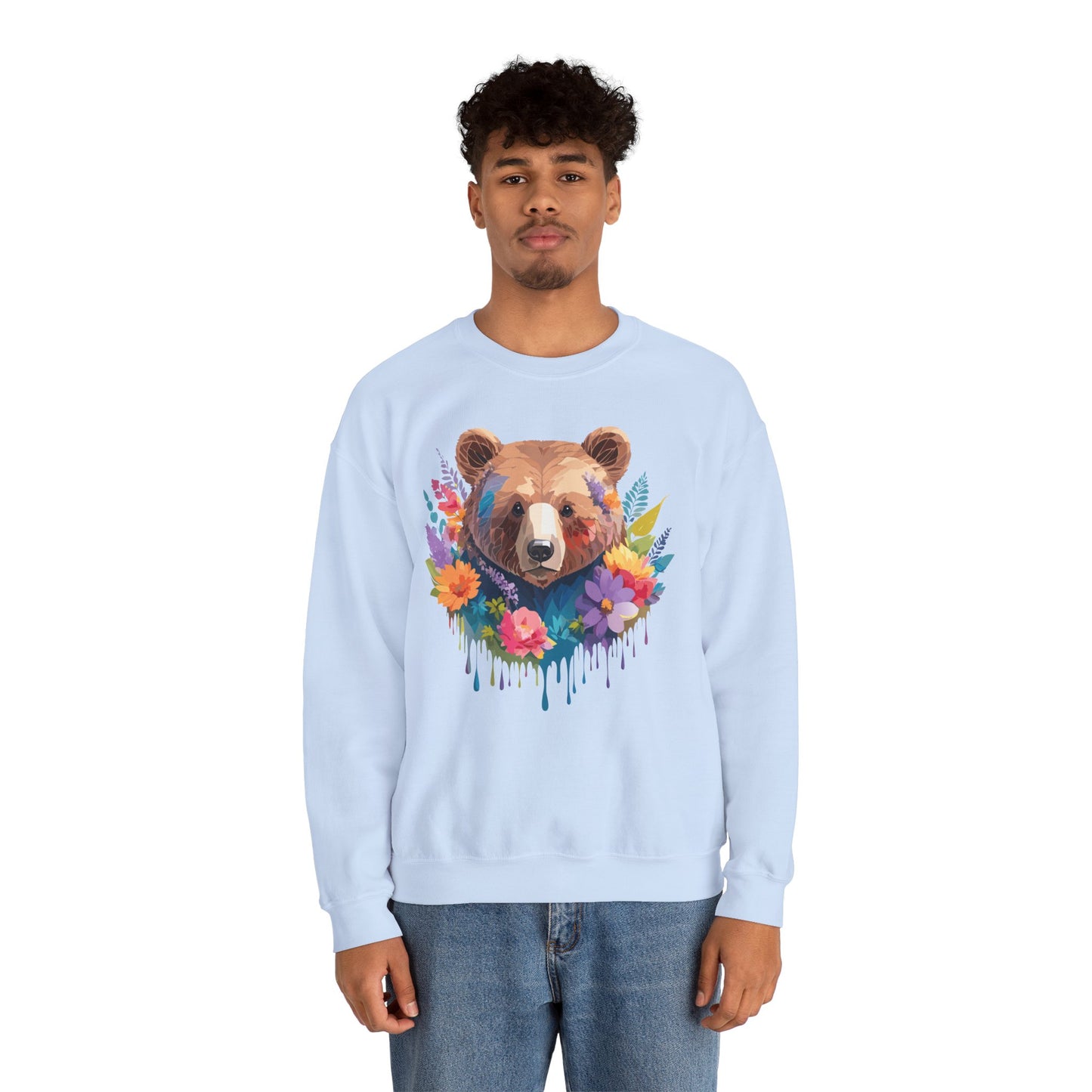 Unisex Floral Bear Sweatshirt, Animals Sweatshirt, Floral Sweatshirt, Art Design Sweatshirt