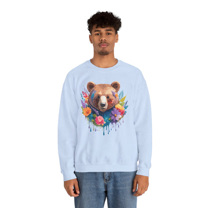 Unisex Floral Bear Sweatshirt Art Design Animals Gildan 18000 Crewneck