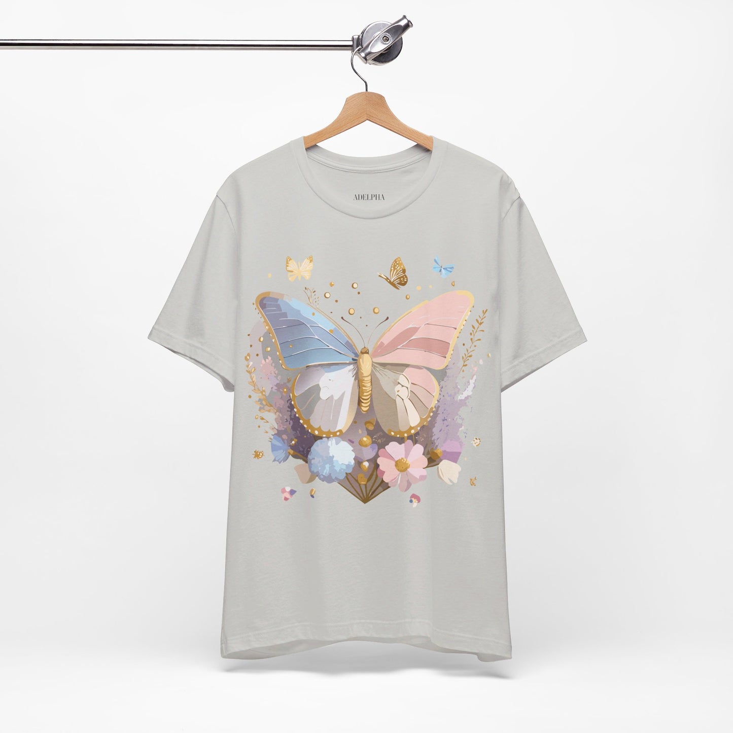 Natural Cotton Tee Shirt with Butterfly