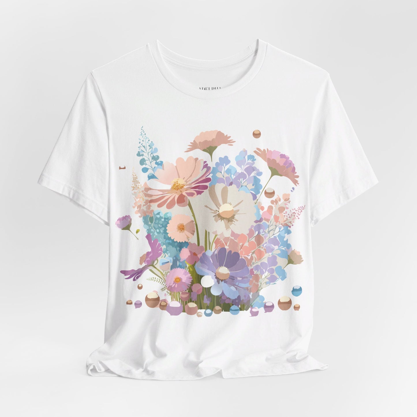 Natural Cotton Tee Shirt with Flowers