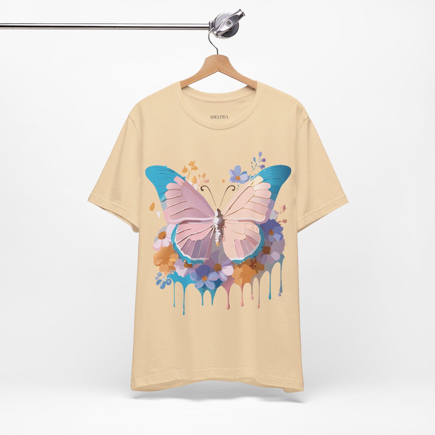 Natural Cotton Tee Shirt with Butterfly