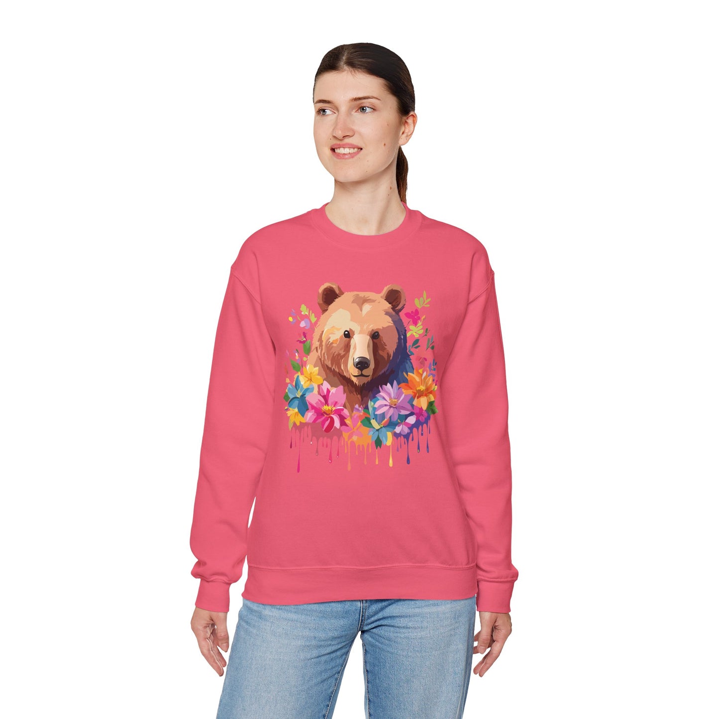 Unisex Floral Bear Sweatshirt, Animals Sweatshirt, Floral Sweatshirt, Art Design Sweatshirt