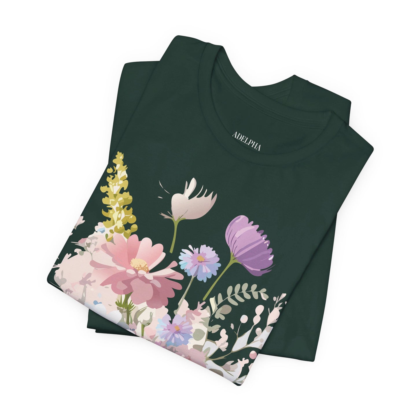 Natural Cotton Tee Shirt with Flowers