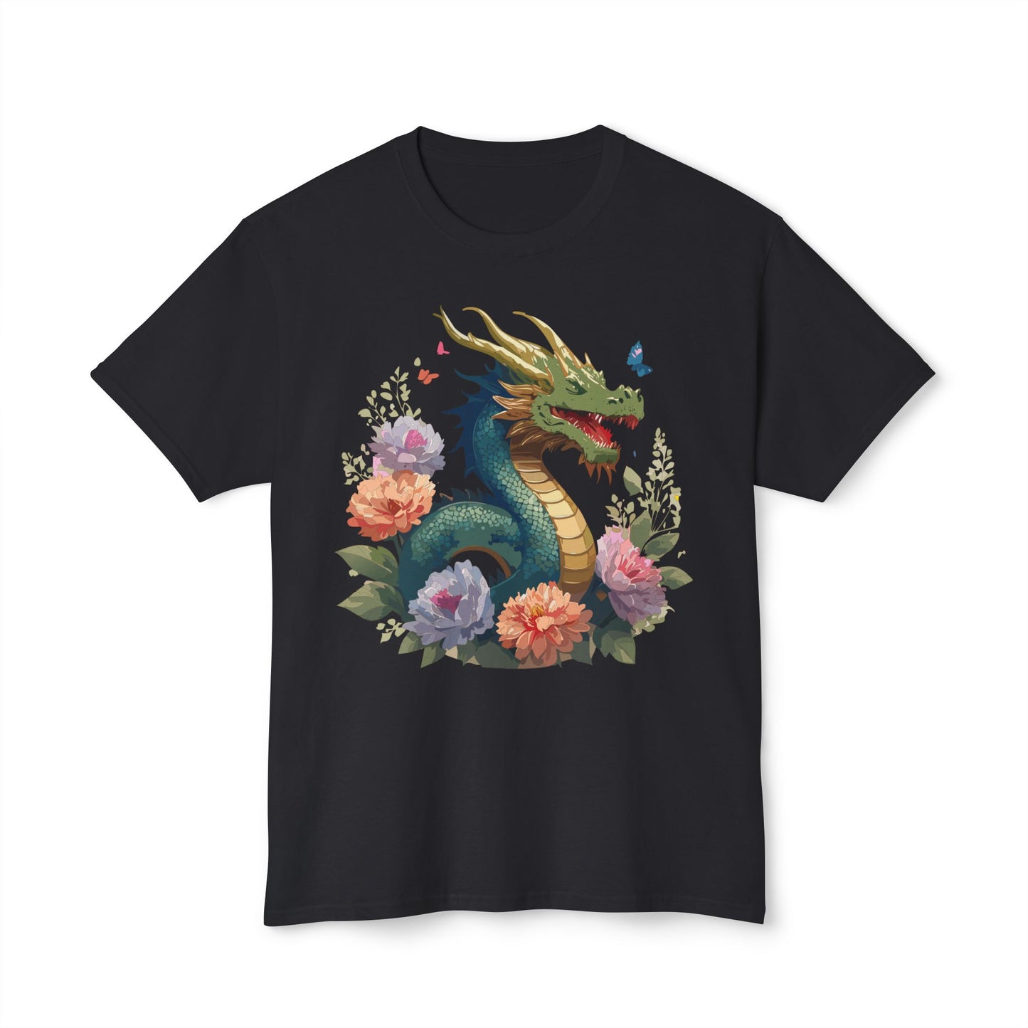 Dragon T-Shirt, Vintage Dragon Tee, Floral Tees, Dragon Art Design Shirt, Tee Shirt with Dragon 1